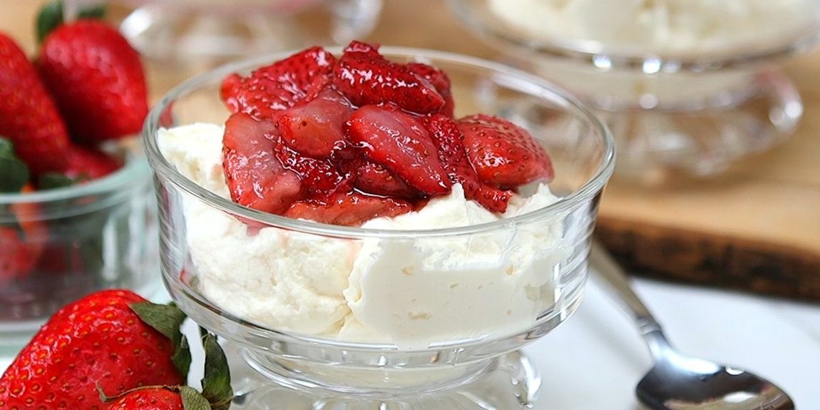 Creamy Mascarpone Mousse Topped With Oven Roasted Strawberries Is The